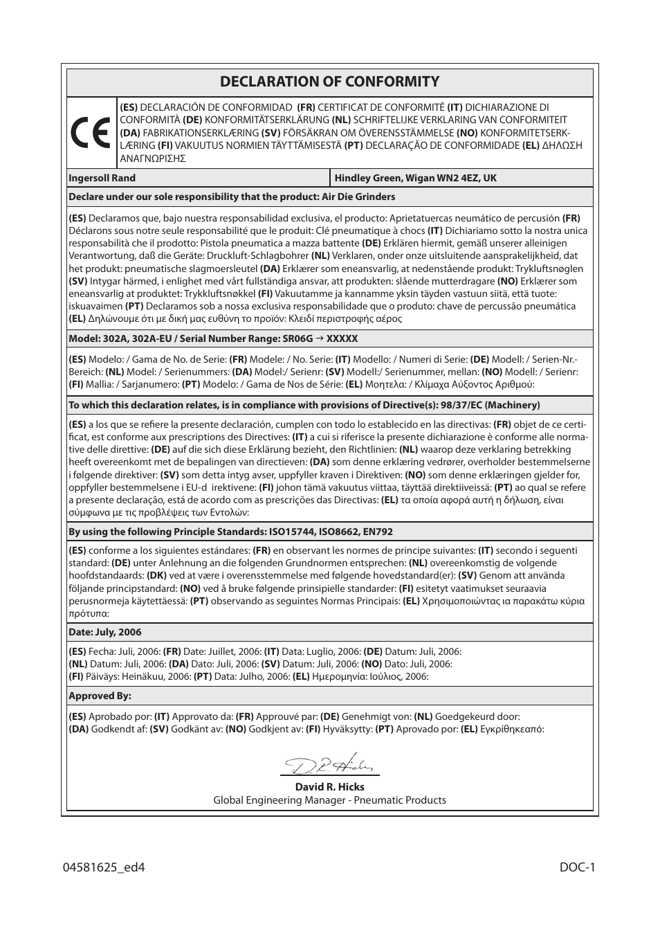Declaration of conformity | Ingersoll-Rand 302A-EU User Manual | Page 27 / 32