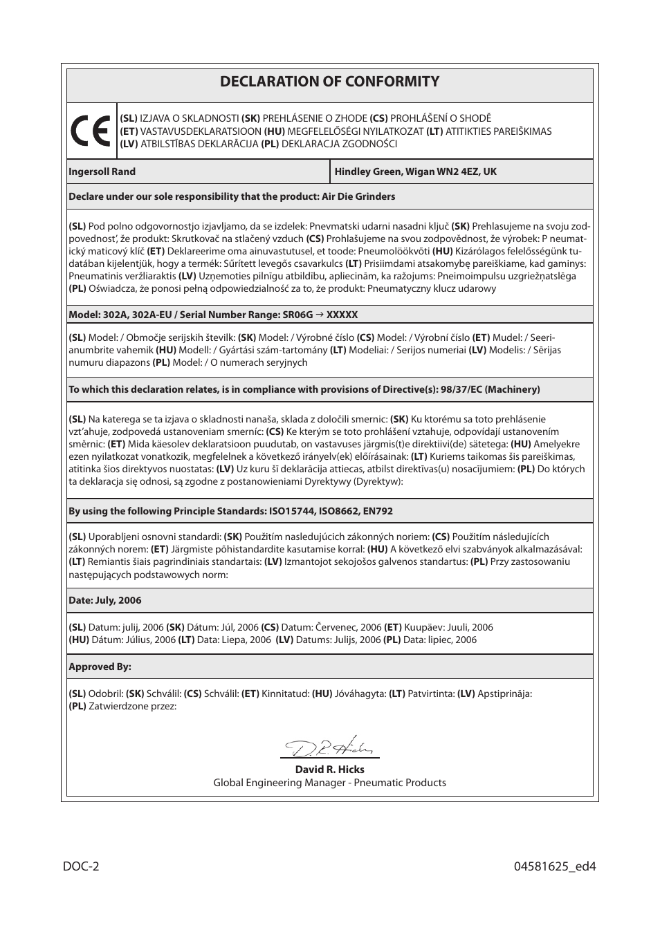 Declaration of conformity | Ingersoll-Rand 302A-EU User Manual | Page 28 / 32