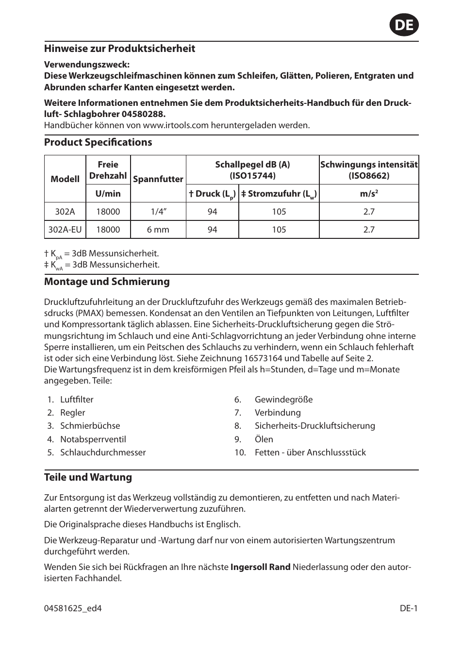 Ingersoll-Rand 302A-EU User Manual | Page 7 / 32