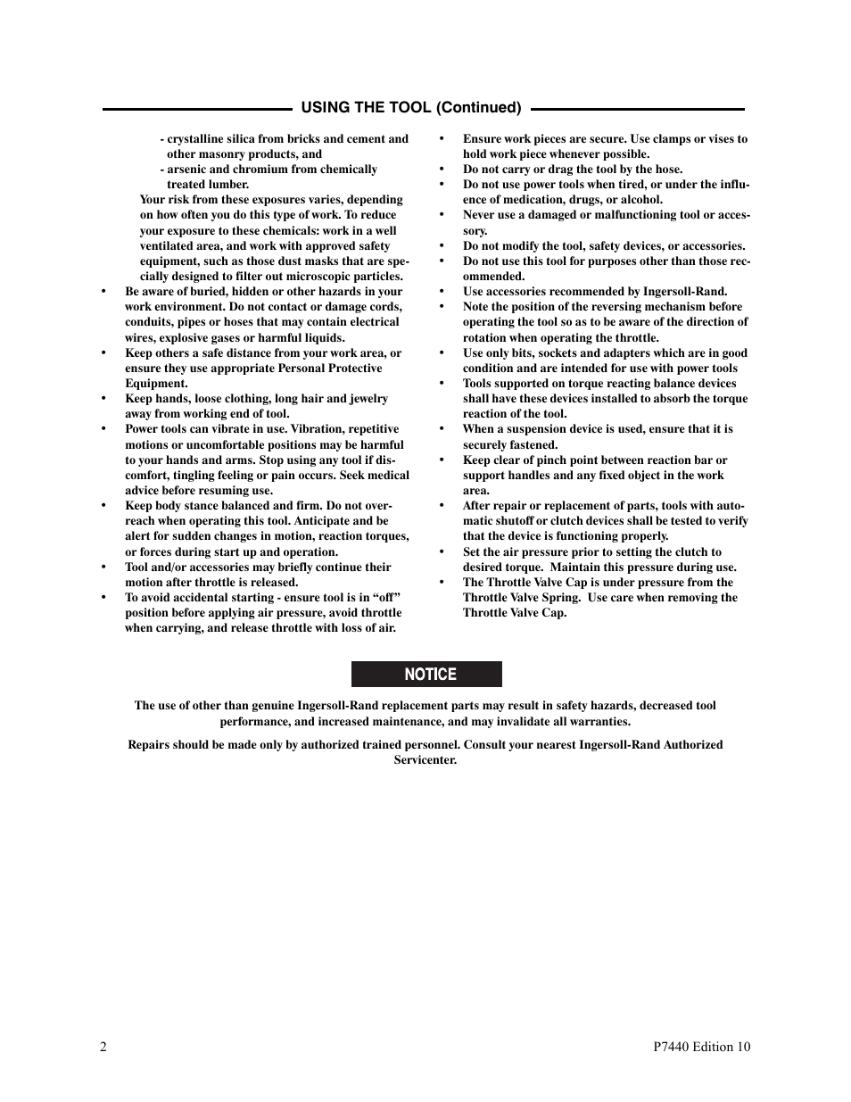 Using the tool (continued) | Ingersoll-Rand LEVER IN-LINE AIR SCREWDRIVER QS1T User Manual | Page 2 / 40