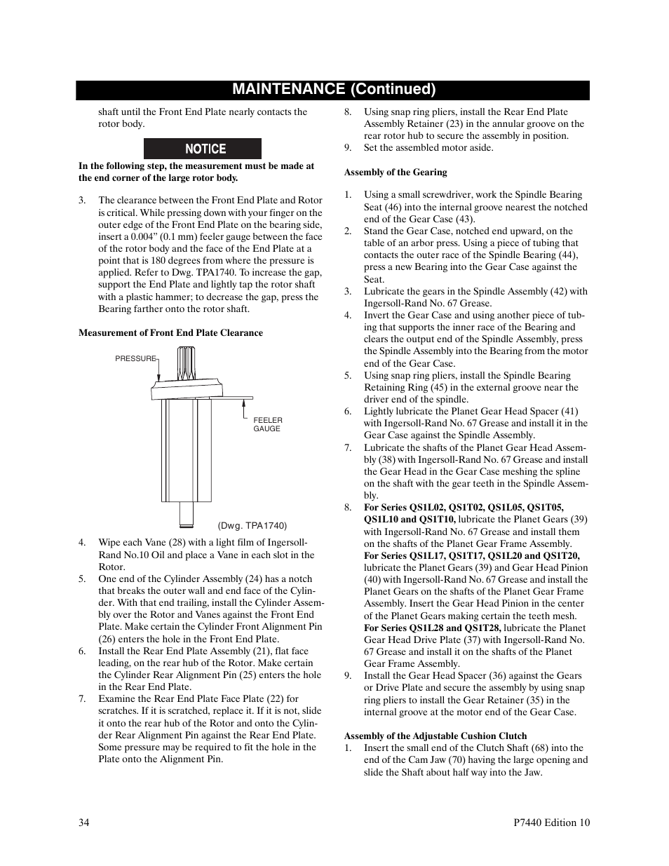 Set the assembled motor aside, Maintenance (continued) | Ingersoll-Rand LEVER IN-LINE AIR SCREWDRIVER QS1T User Manual | Page 34 / 40