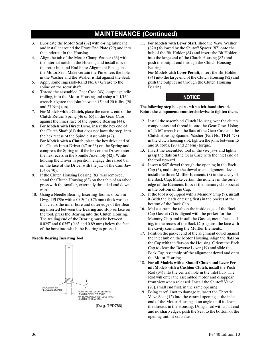 Maintenance (continued) | Ingersoll-Rand LEVER IN-LINE AIR SCREWDRIVER QS1T User Manual | Page 36 / 40