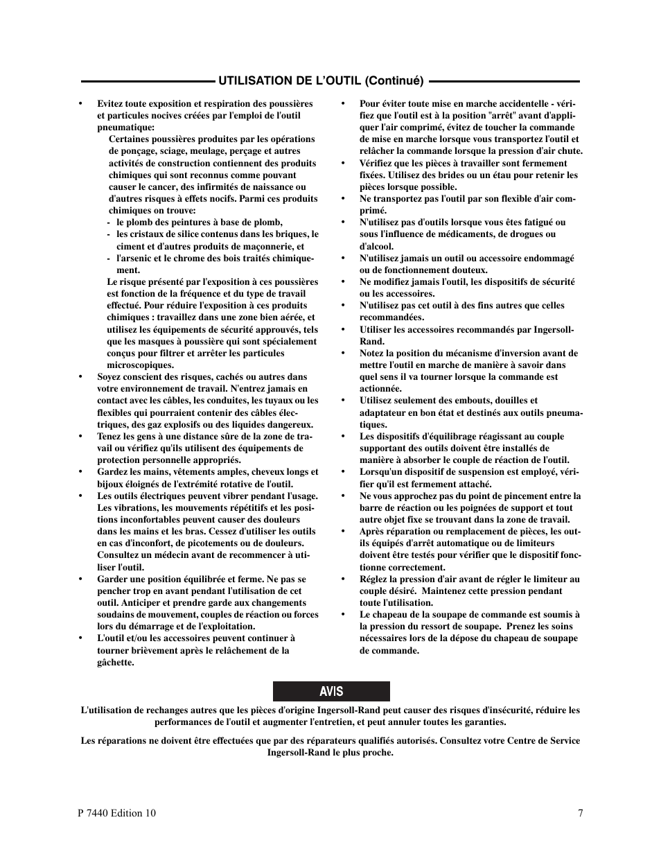 Utilisation de l’outil (continué) | Ingersoll-Rand LEVER IN-LINE AIR SCREWDRIVER QS1T User Manual | Page 7 / 40