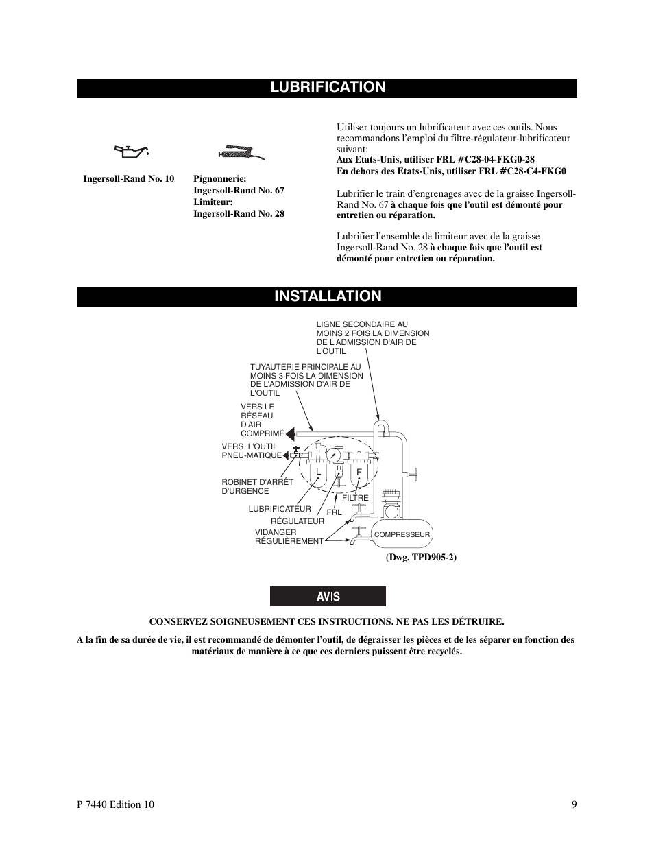 Lubrification, Installation | Ingersoll-Rand LEVER IN-LINE AIR SCREWDRIVER QS1T User Manual | Page 9 / 40