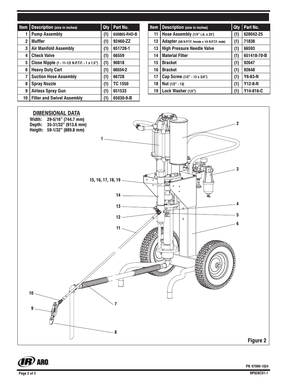 Parts list / view | Ingersoll-Rand ARO NP828C01-1 User Manual | Page 2 / 2