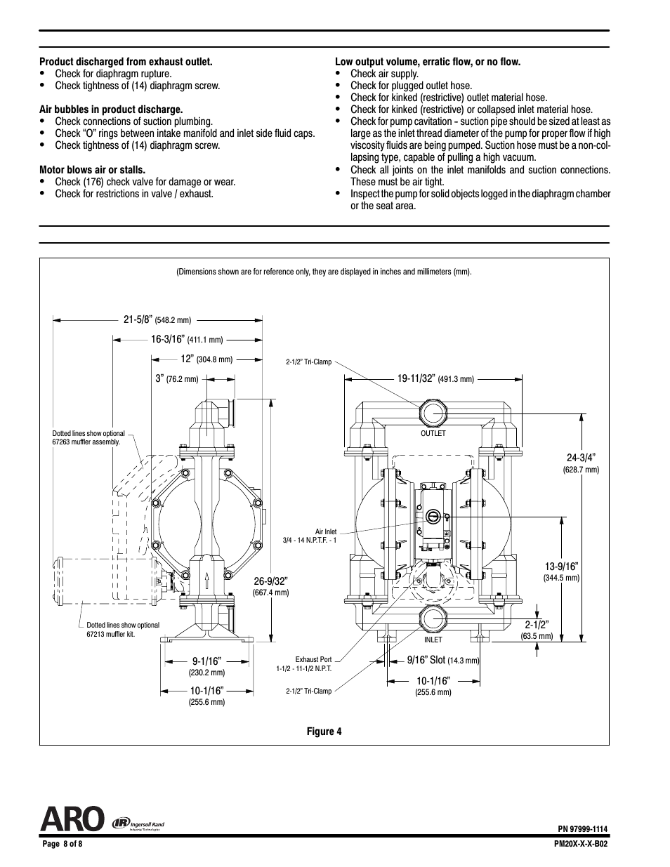 Trouble shooting, Dimensional data | Ingersoll-Rand PM20X-X-X-B02 User Manual | Page 8 / 8