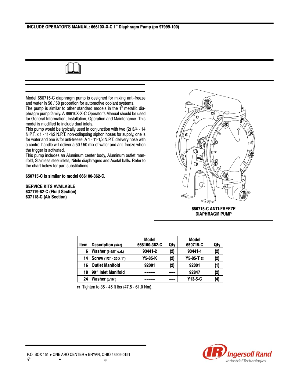 Ingersoll-Rand 650715-C User Manual | 2 pages