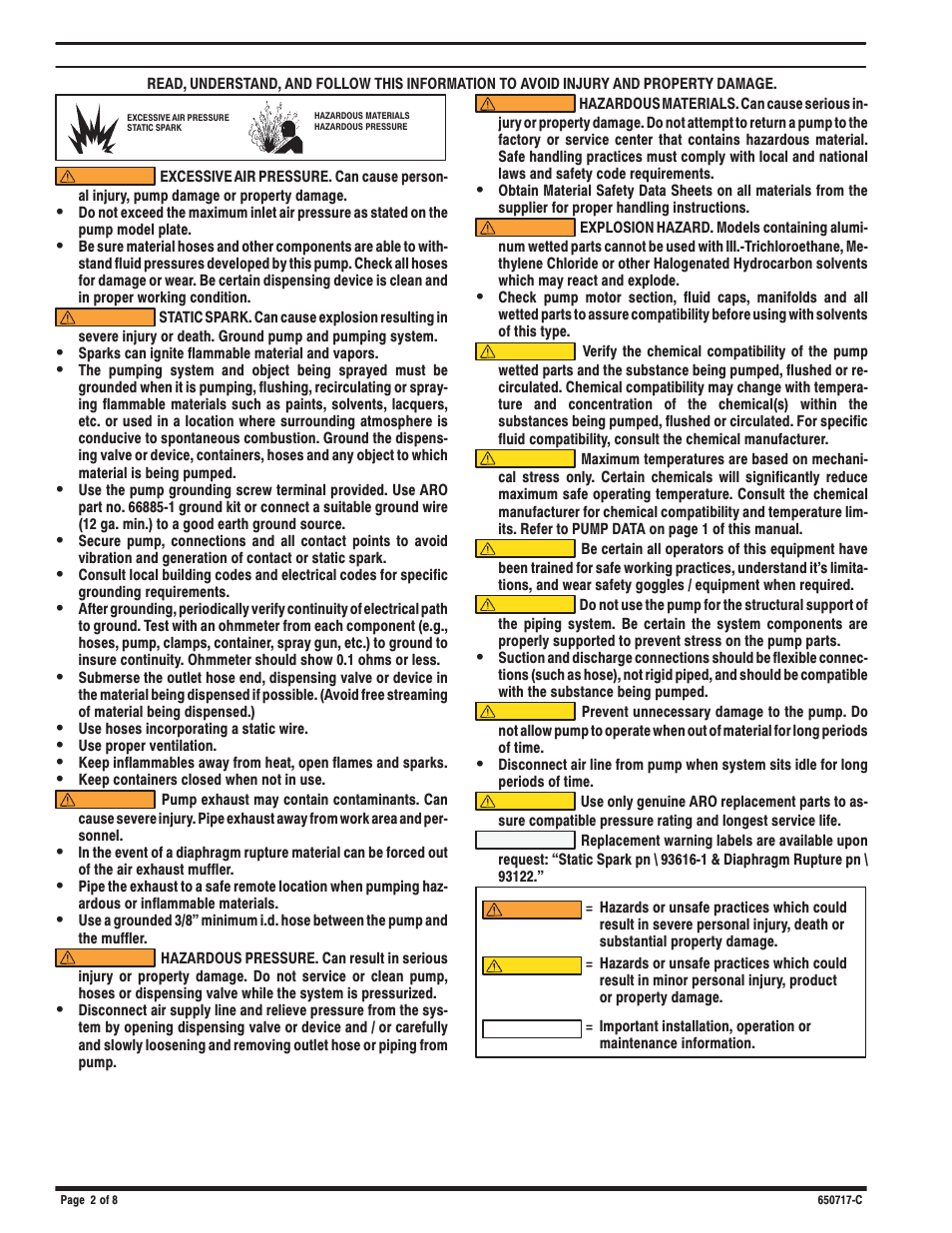 Operating and safety precautions | Ingersoll-Rand 650717-C User Manual | Page 2 / 8