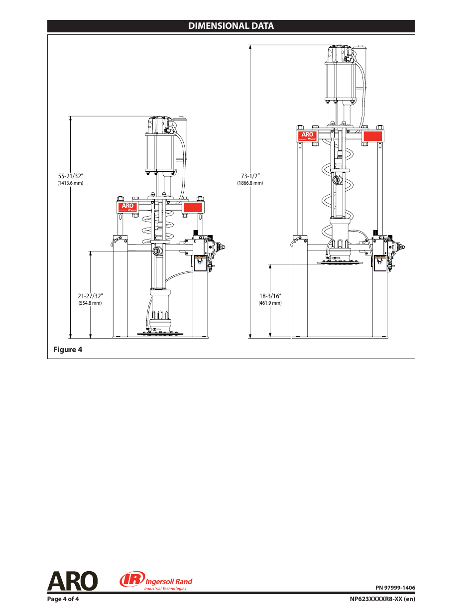 Dimensional data | Ingersoll-Rand EXTRUSION PUMP NP623XXXXR8-XX User Manual | Page 4 / 4