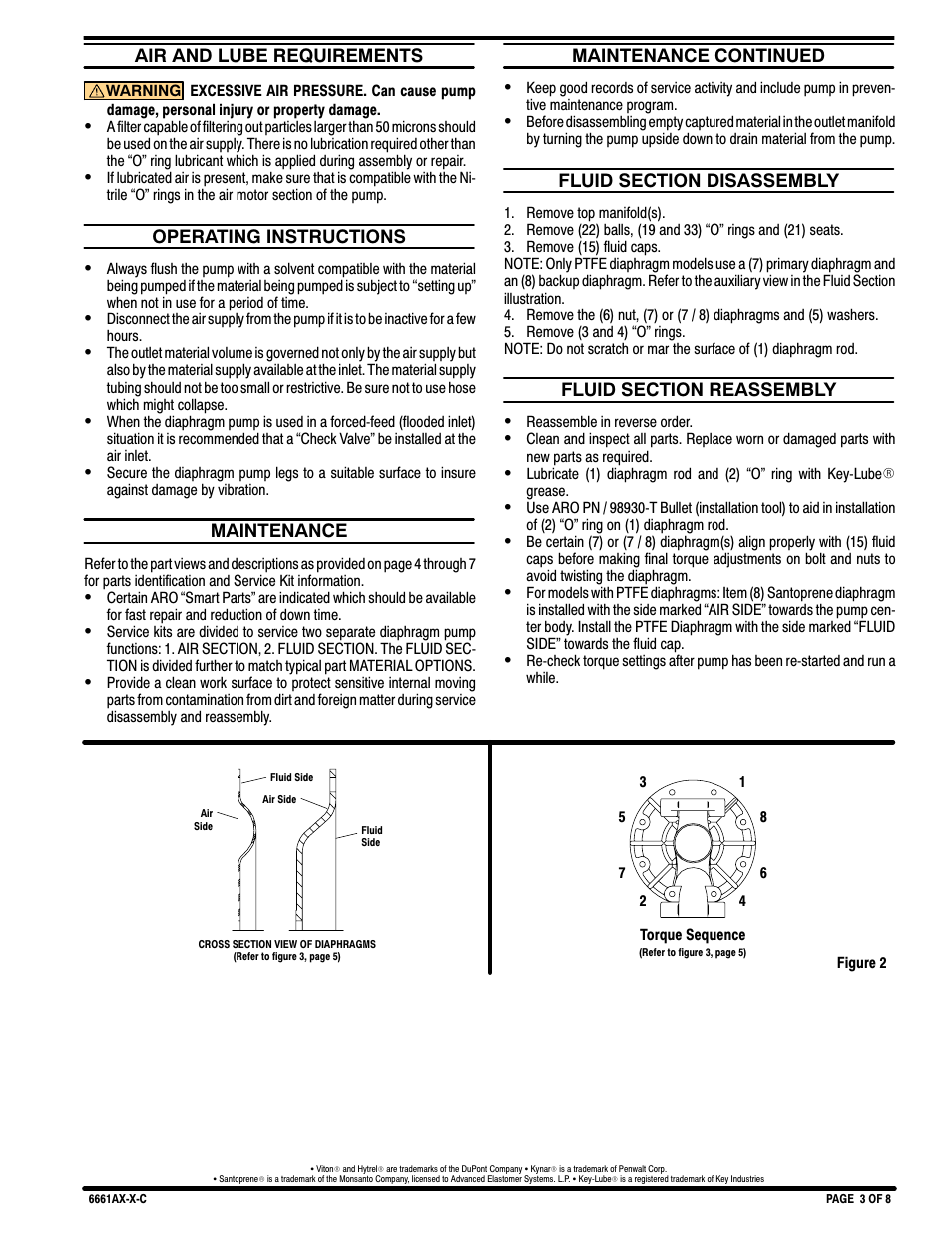 Air and lube requirements, Operating instructions s, Maintenance | Maintenance continued s | Ingersoll-Rand ARO 6661AX-X-C User Manual | Page 3 / 8