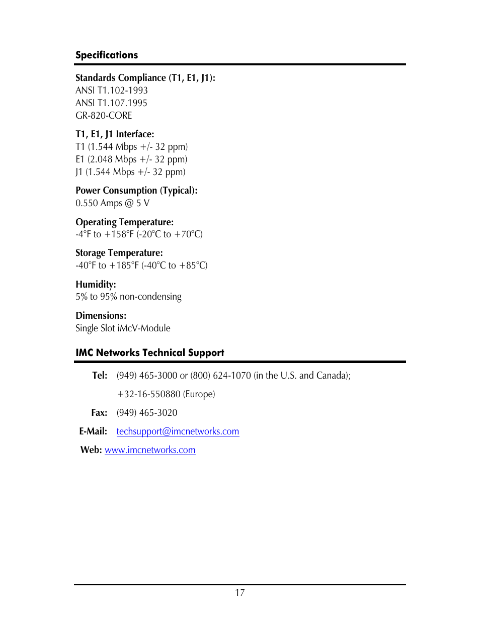 IMC Networks E1 User Manual | Page 20 / 24