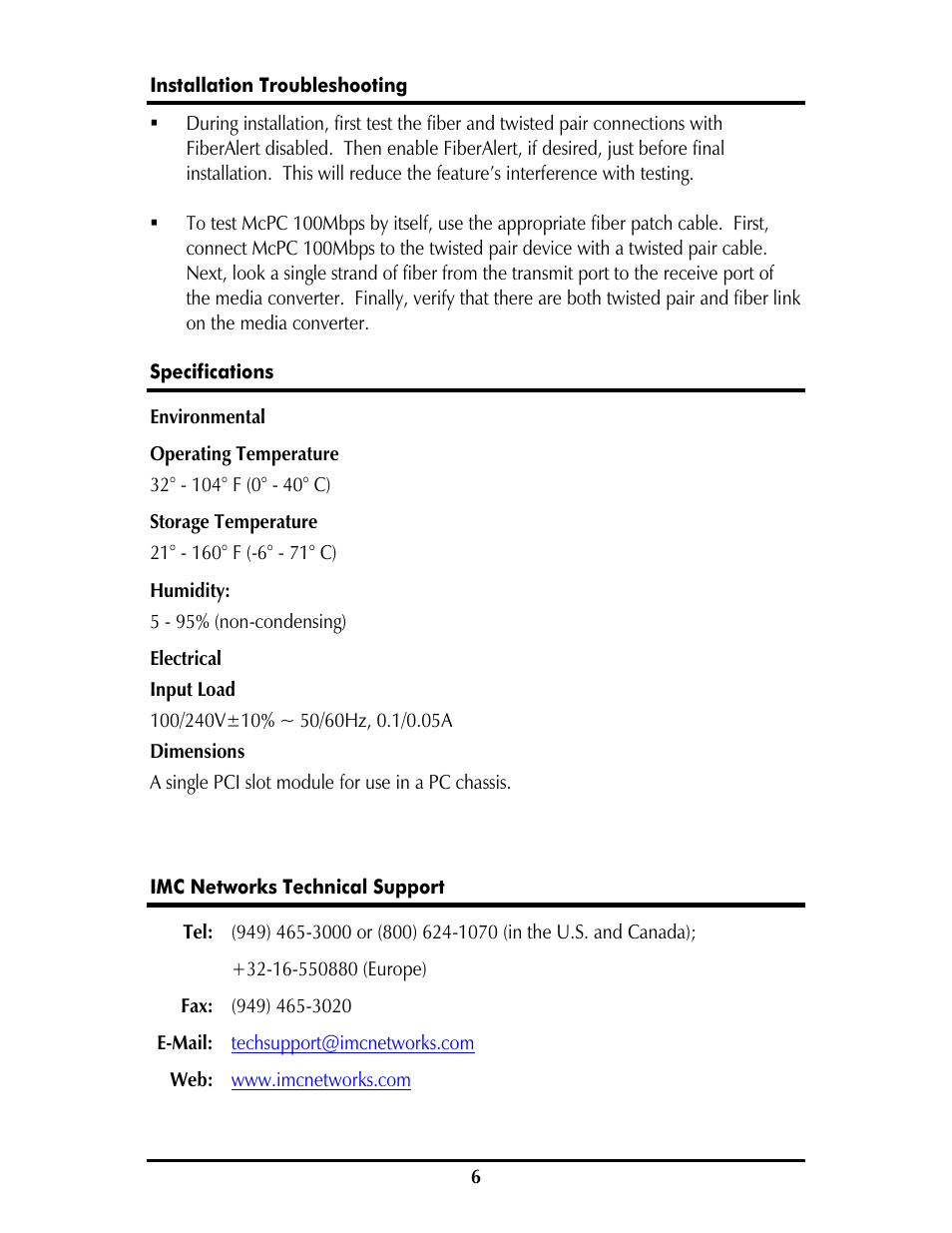IMC Networks McPC 100 Mbps User Manual | Page 9 / 12