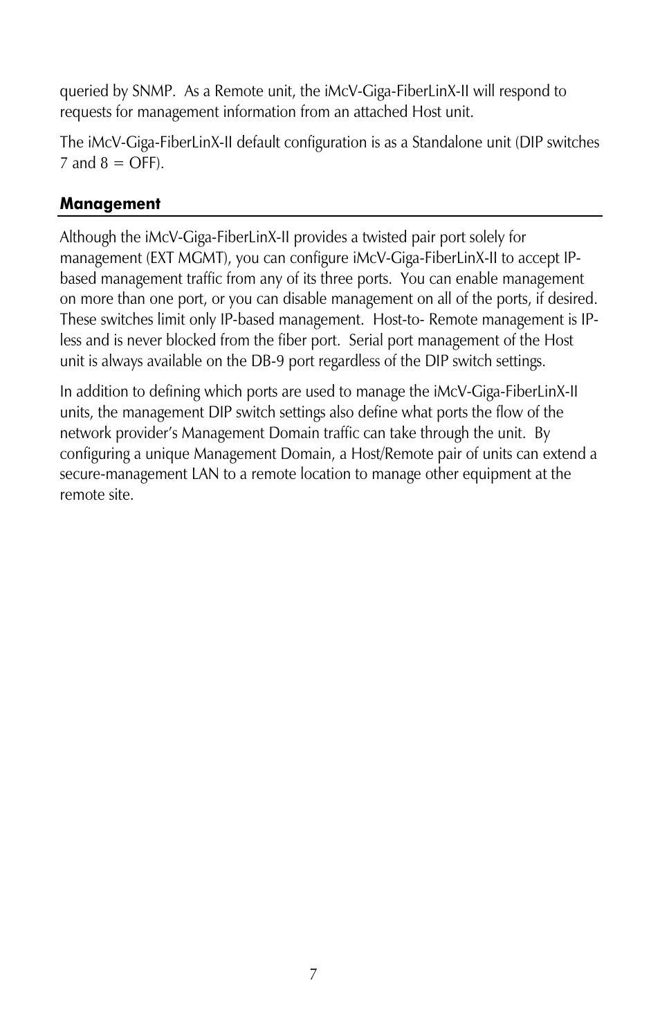 Management | IMC Networks iMcV-Giga-FiberLinX-II User Manual | Page 11 / 60