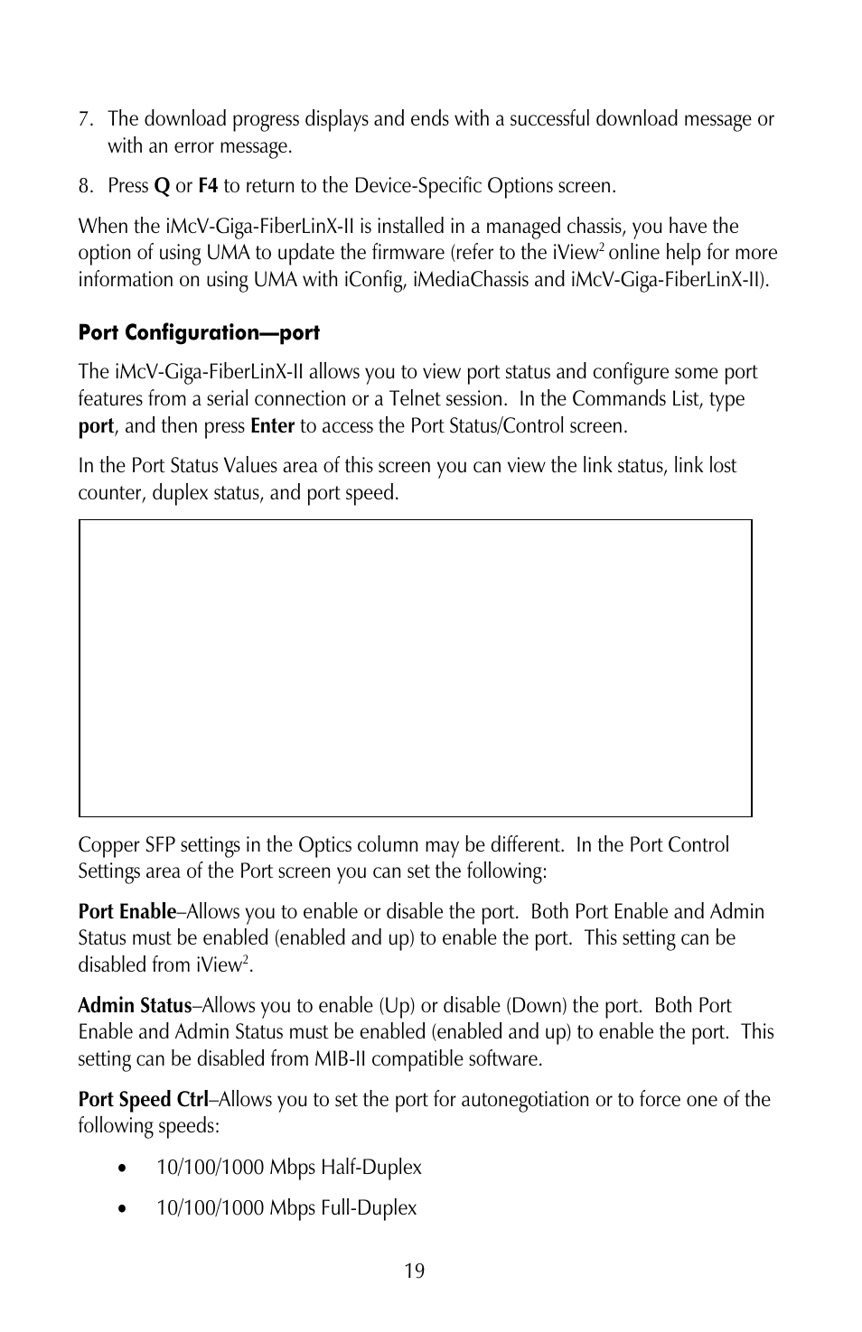 Port configuration—port | IMC Networks iMcV-Giga-FiberLinX-II User Manual | Page 23 / 60