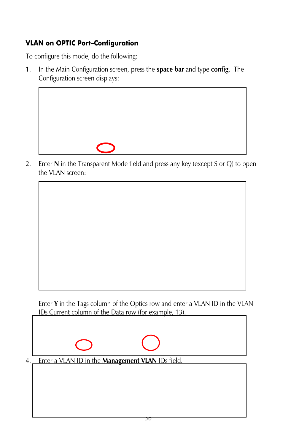 Vlan on optic port–configuration, Enter a vlan id in the management vlan ids field | IMC Networks iMcV-Giga-FiberLinX-II User Manual | Page 42 / 60