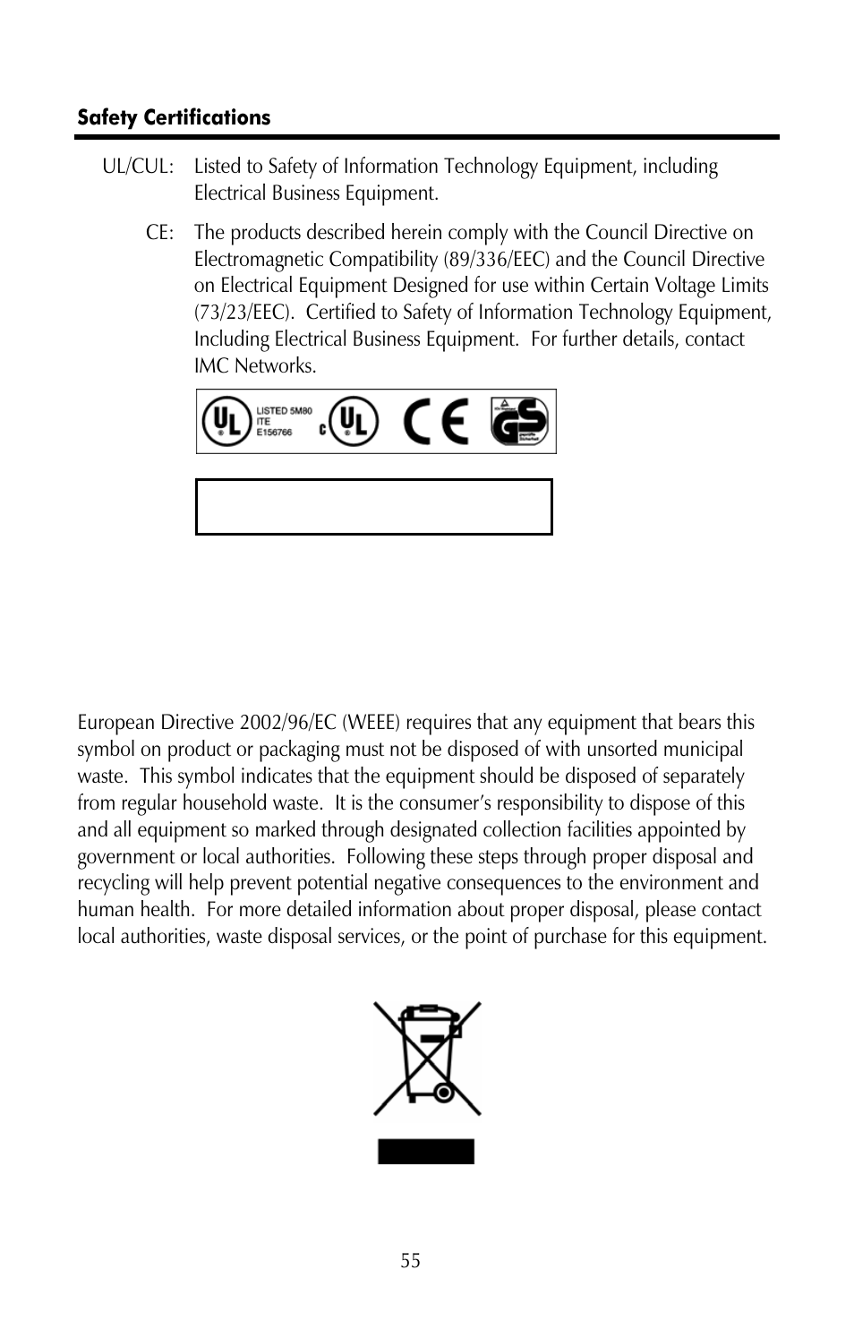 Safety certifications | IMC Networks iMcV-Giga-FiberLinX-II User Manual | Page 59 / 60