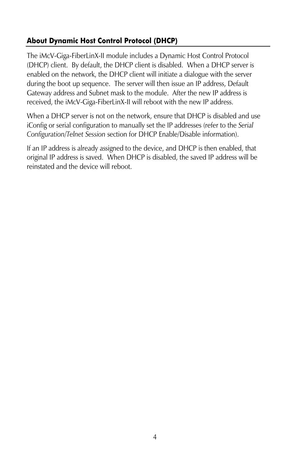 About dynamic host control protocol (dhcp) | IMC Networks iMcV-Giga-FiberLinX-II User Manual | Page 8 / 60