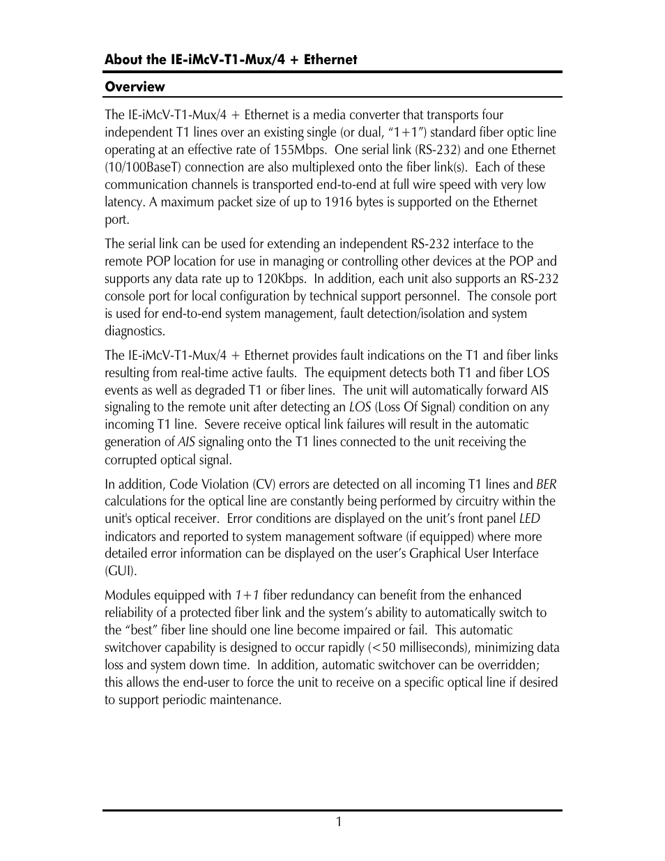 IMC Networks IE-IMCV-T1-MUX/4 User Manual | Page 5 / 36