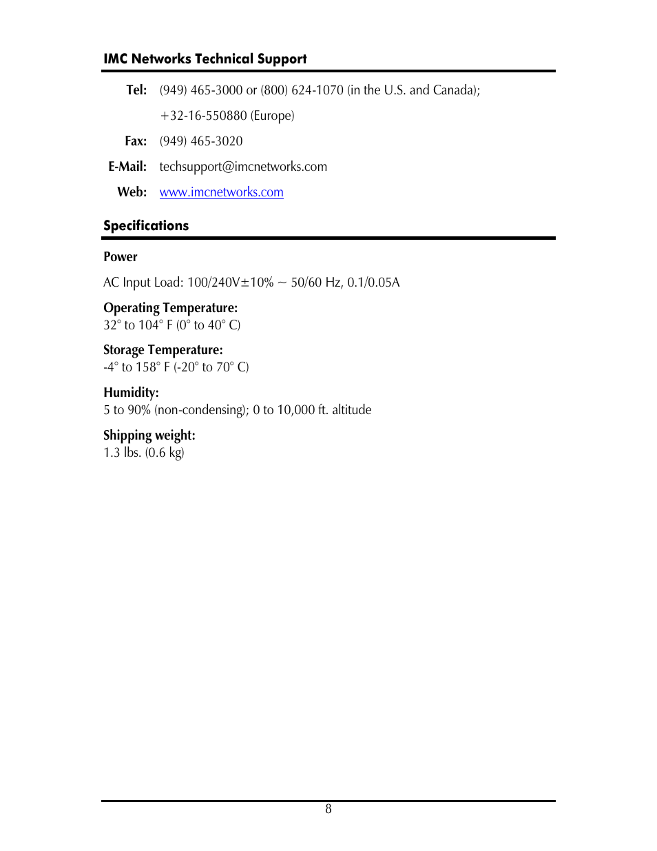 IMC Networks TP/FO & TP/BNC User Manual | Page 12 / 16