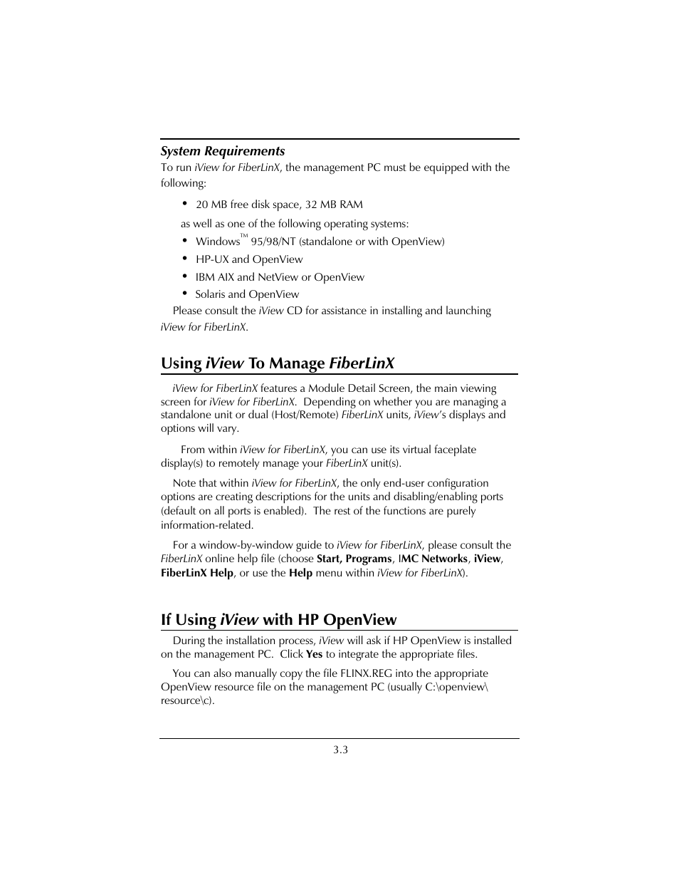 Using iview to manage fiberlinx, If using iview with hp openview | IMC Networks FiberLinX User Manual | Page 15 / 32