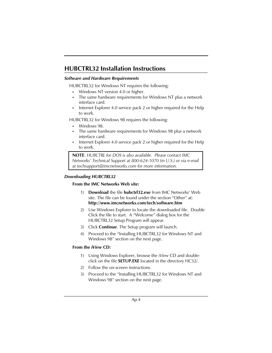 Hubctrl32 installation instructions | IMC Networks FiberLinX User Manual | Page 30 / 32