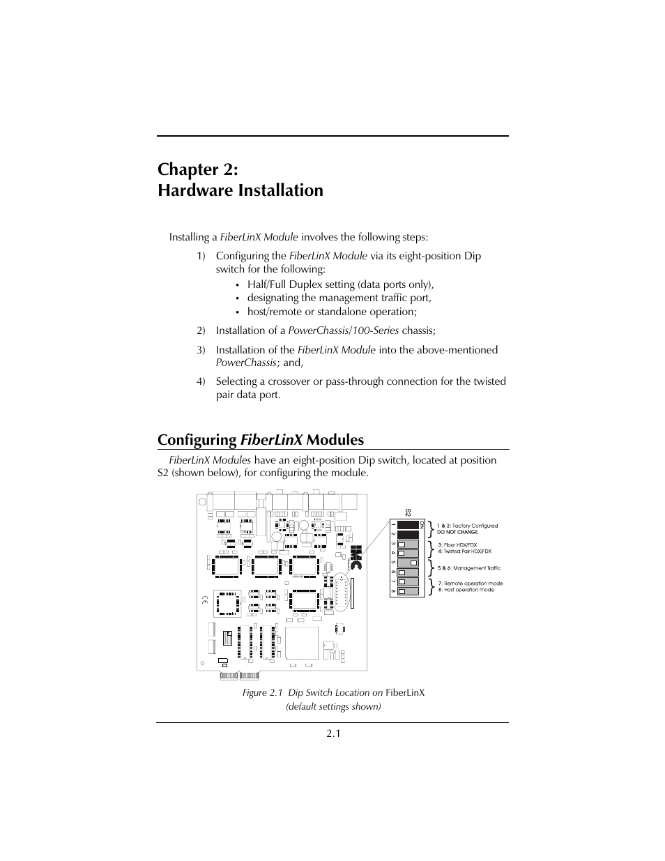 Chapter 2: hardware installation, Configuring fiberlinx modules | IMC Networks FiberLinX User Manual | Page 7 / 32