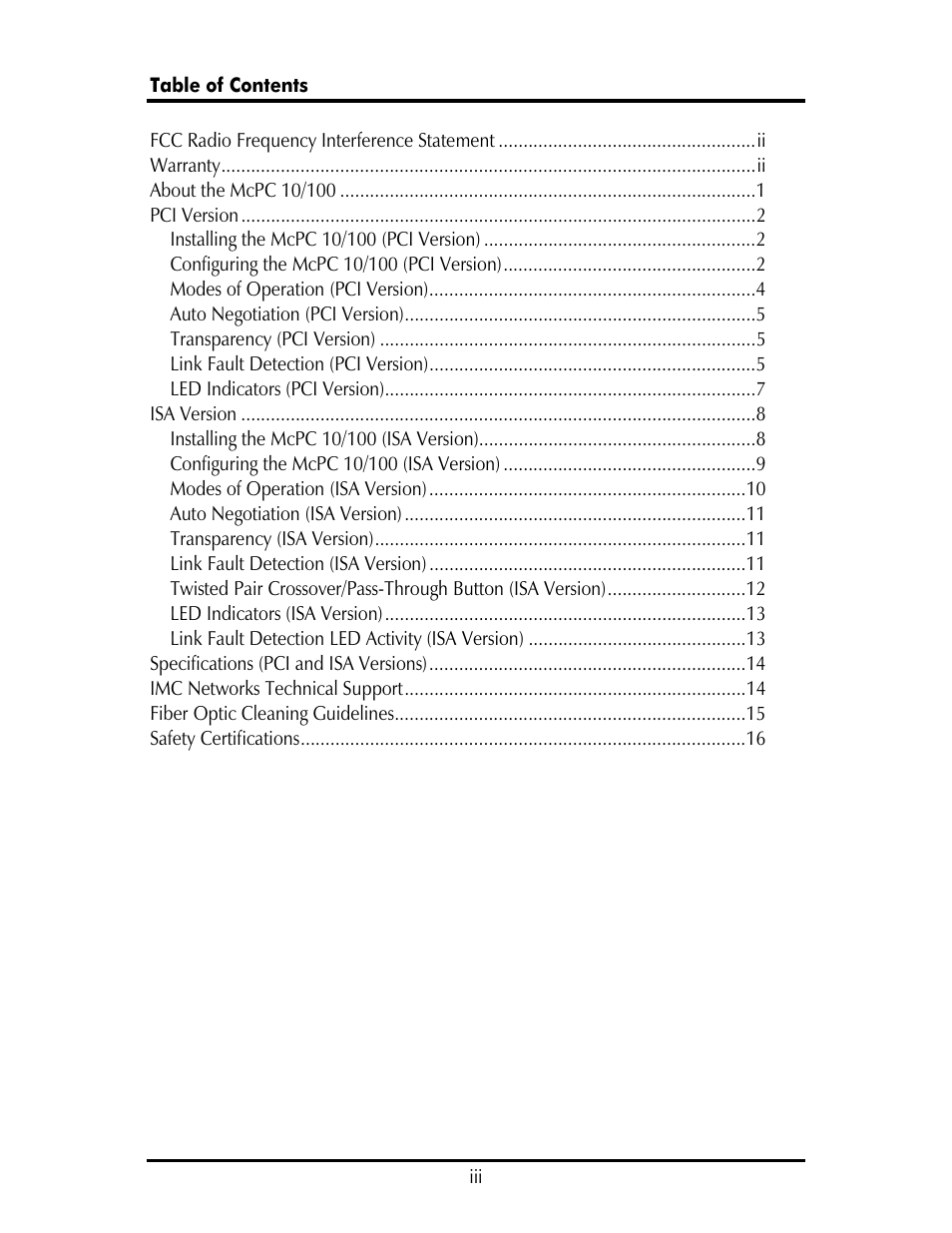 IMC Networks MCPC 10/100 User Manual | Page 3 / 20