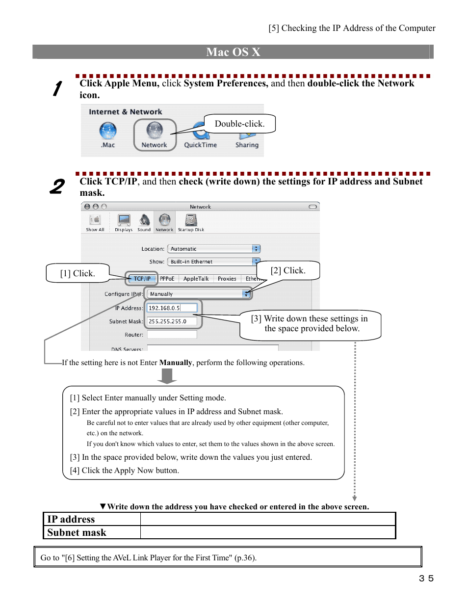Mac os x, Ip address subnet mask | I-O Display Systems SRDVD-100U User Manual | Page 37 / 84
