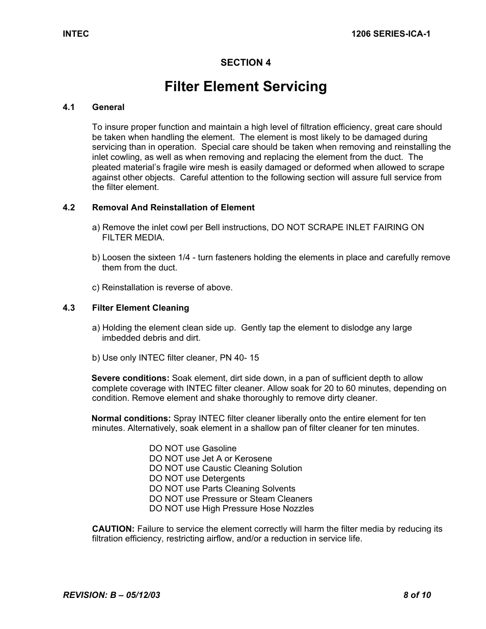 Filter element servicing | Intec STC SR00180SE User Manual | Page 8 / 10