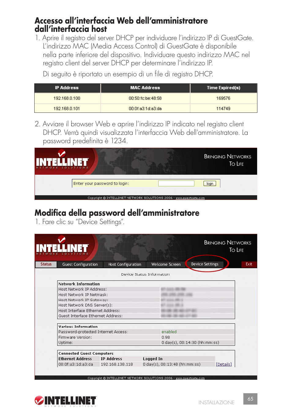 Modifica della password dell’amministratore | Intellinet Network Solutions GUESTGATETM HOTSPOT GATEWAY 523240 User Manual | Page 65 / 88