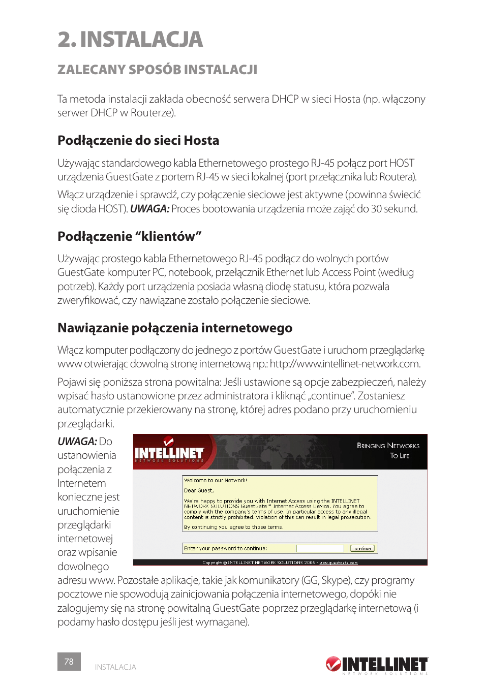 Instalacja | Intellinet Network Solutions GUESTGATETM HOTSPOT GATEWAY 523240 User Manual | Page 78 / 88
