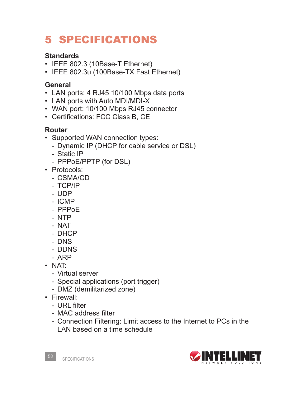 5 specifications | Intellinet Network Solutions 524957 User Manual | Page 52 / 56