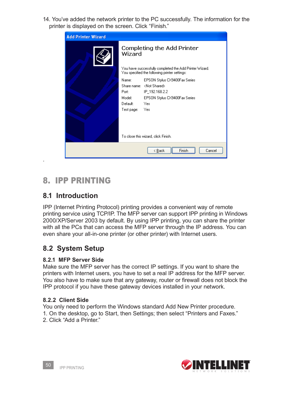 Ipp printing, 1 introduction, 2 system setup | Intellinet Network Solutions 509077 User Manual | Page 50 / 60