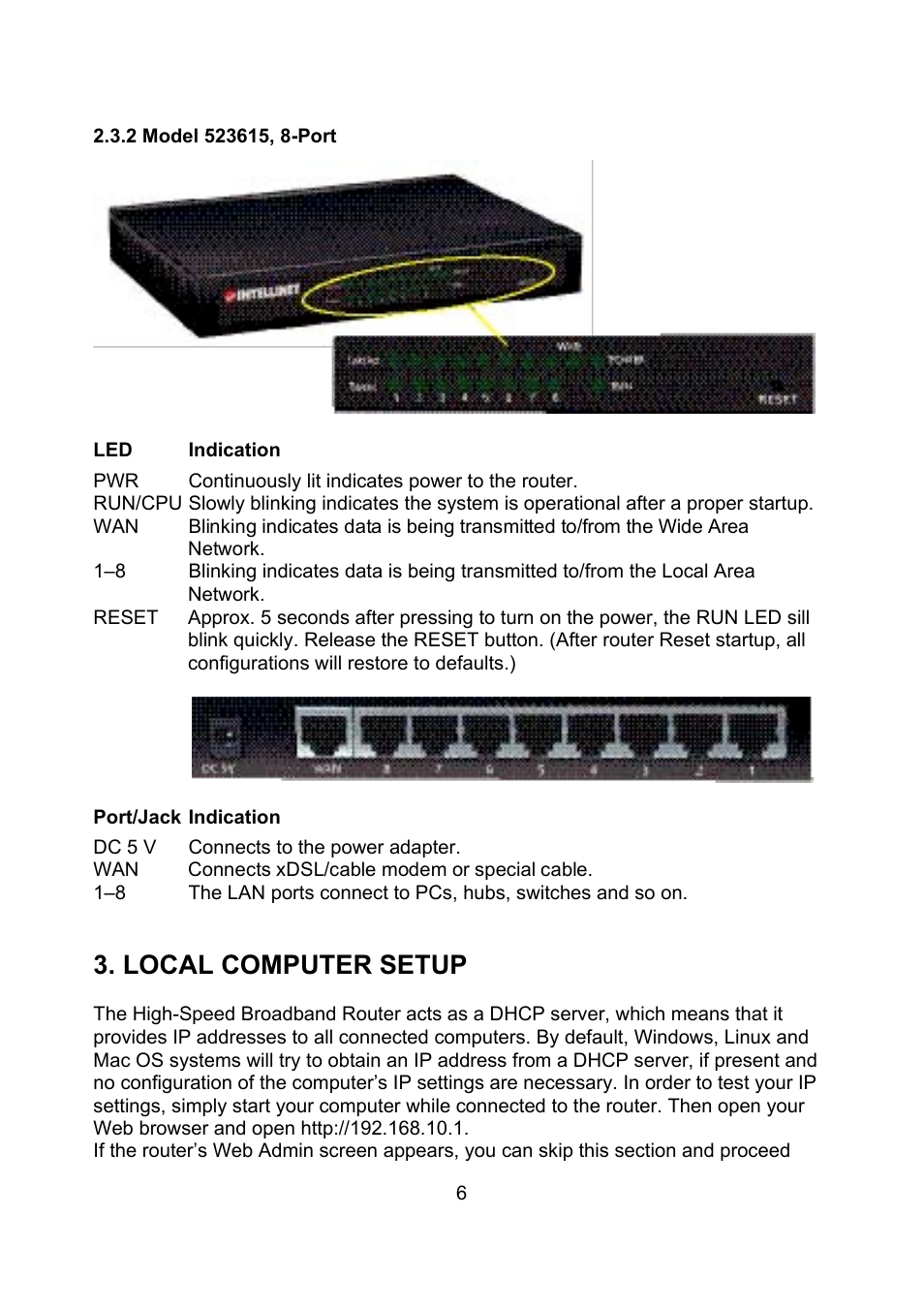 Local computer setup | Intellinet Network Solutions 523615 User Manual | Page 6 / 60