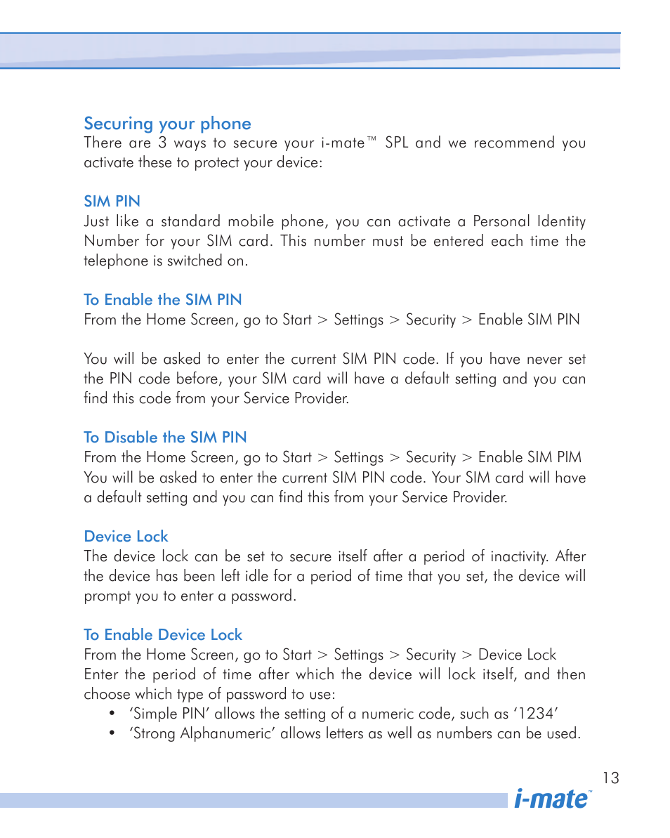 I-mate | i-mate SPL User Manual | Page 13 / 14