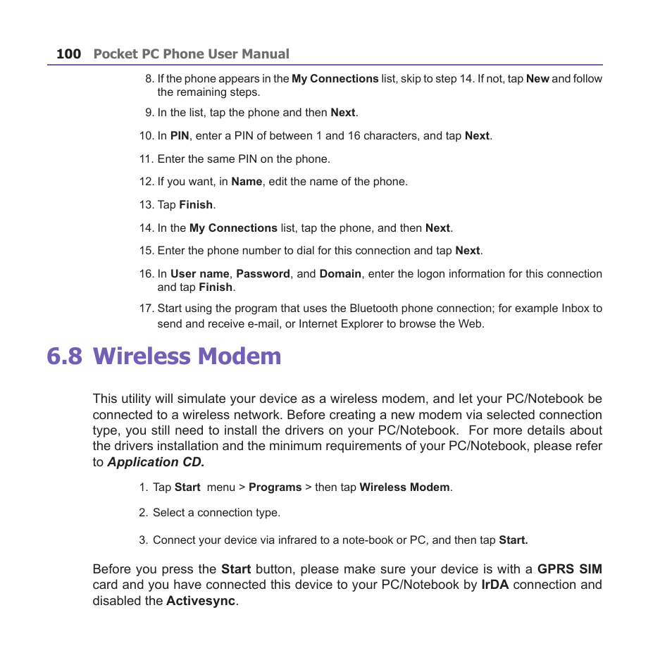 8 wireless modem | i-mate PM10A User Manual | Page 100 / 200