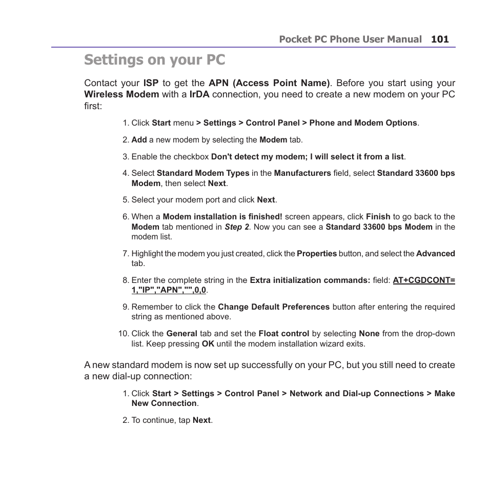 Settings on your pc | i-mate PM10A User Manual | Page 101 / 200