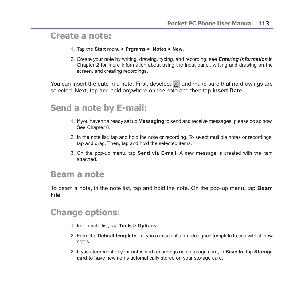 Change options | i-mate PM10A User Manual | Page 113 / 200