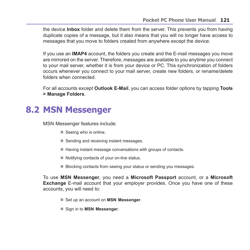 2 msn messenger | i-mate PM10A User Manual | Page 121 / 200