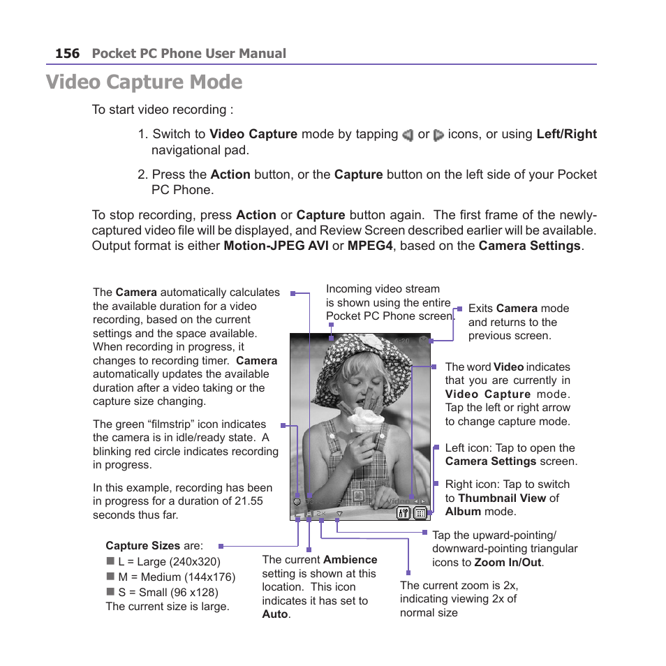 Video capture mode | i-mate PM10A User Manual | Page 156 / 200