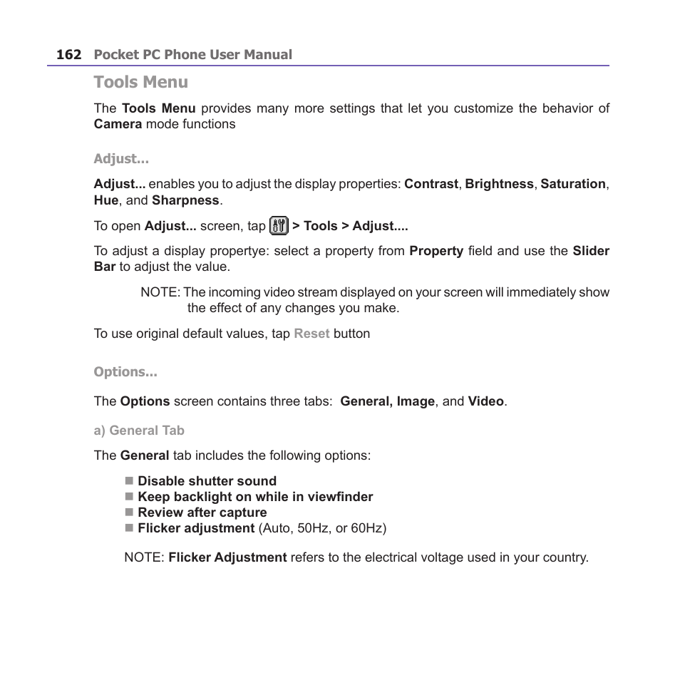 Tools menu | i-mate PM10A User Manual | Page 162 / 200