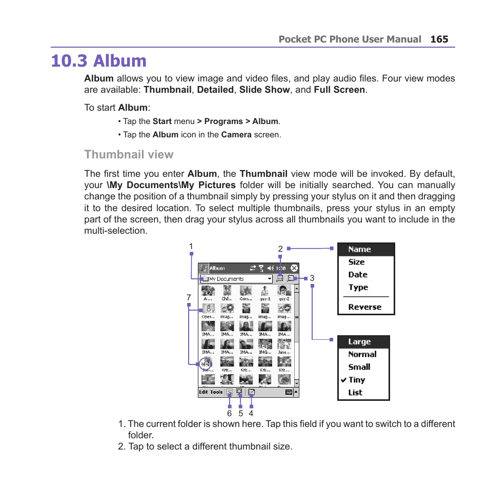 3 album, Thumbnail view | i-mate PM10A User Manual | Page 165 / 200
