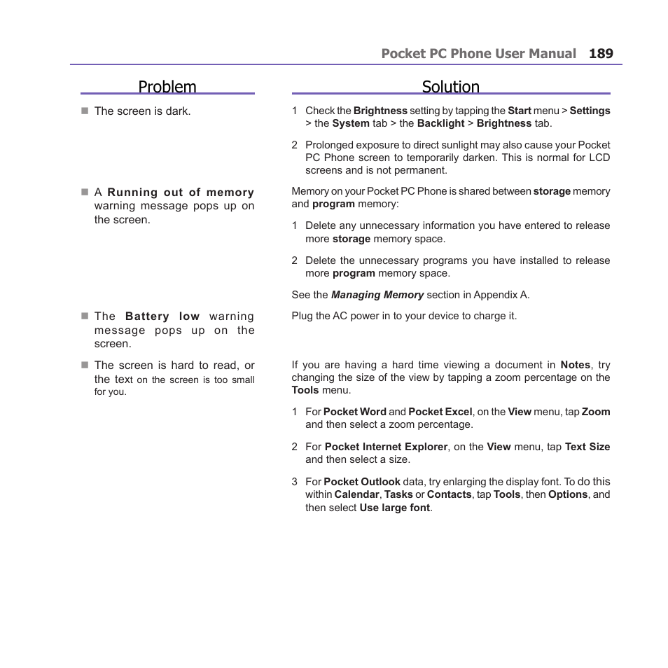 Problem solution | i-mate PM10A User Manual | Page 189 / 200