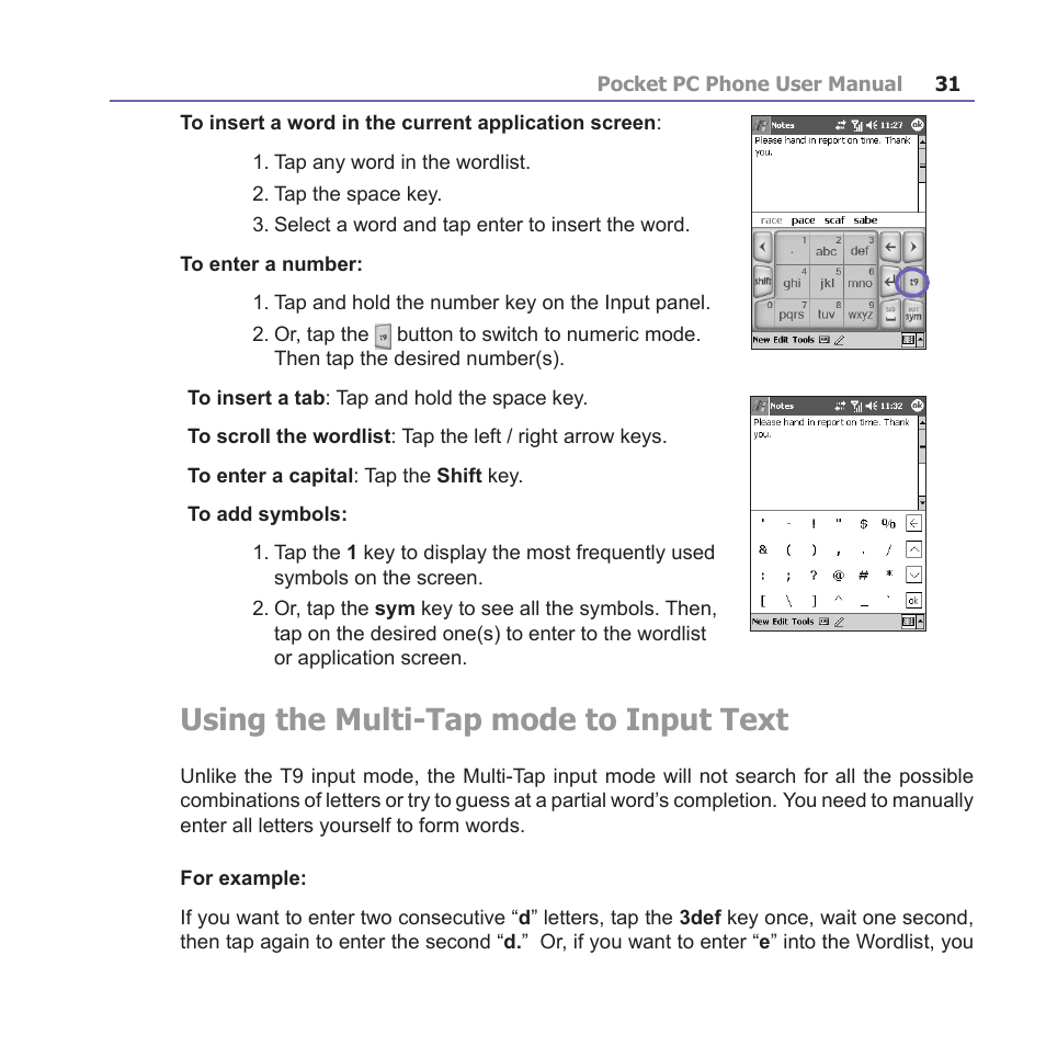 Using the multi-tap mode to input text | i-mate PM10A User Manual | Page 31 / 200