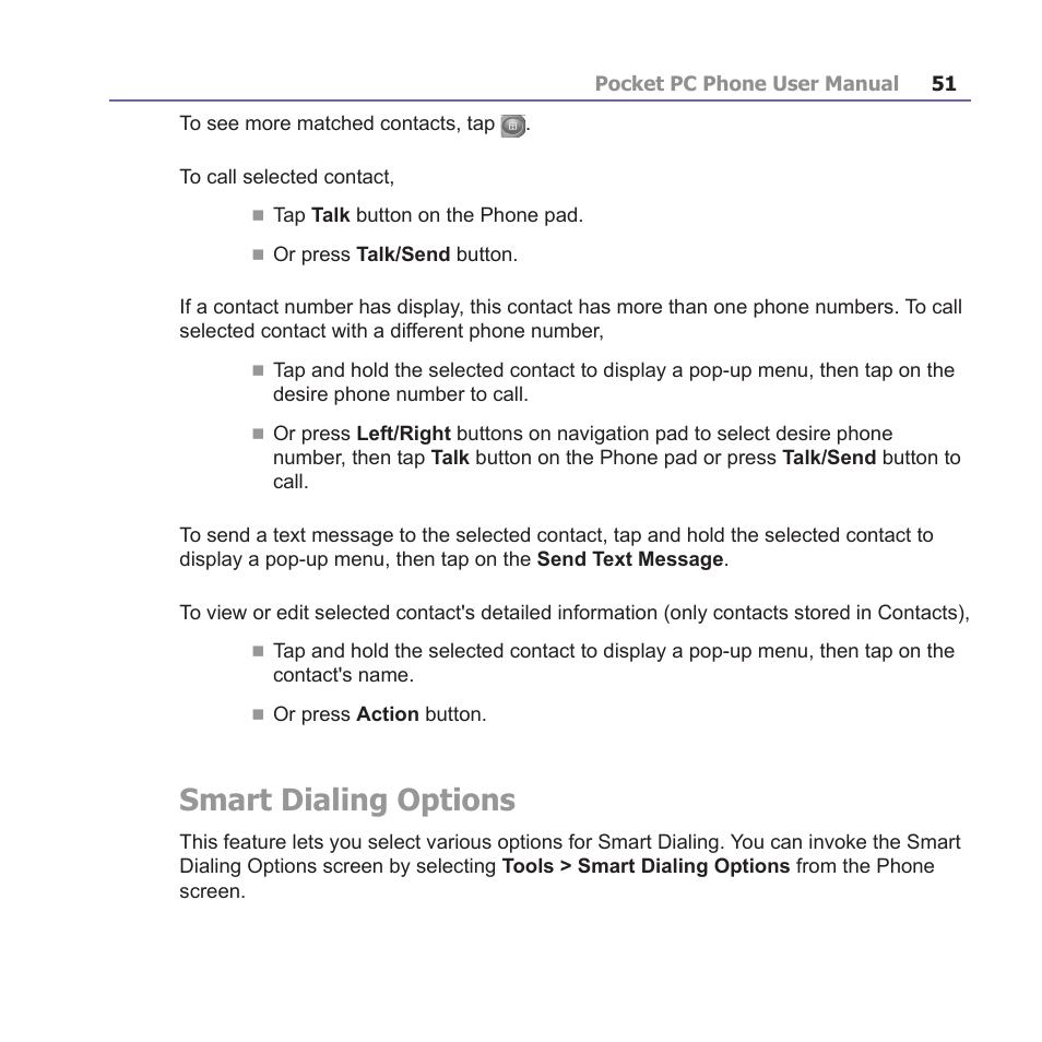 Smart dialing options | i-mate PM10A User Manual | Page 51 / 200