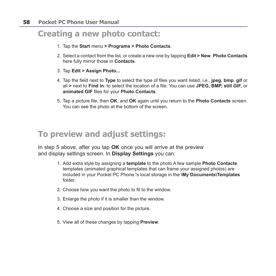 Creating a new photo contact | i-mate PM10A User Manual | Page 58 / 200