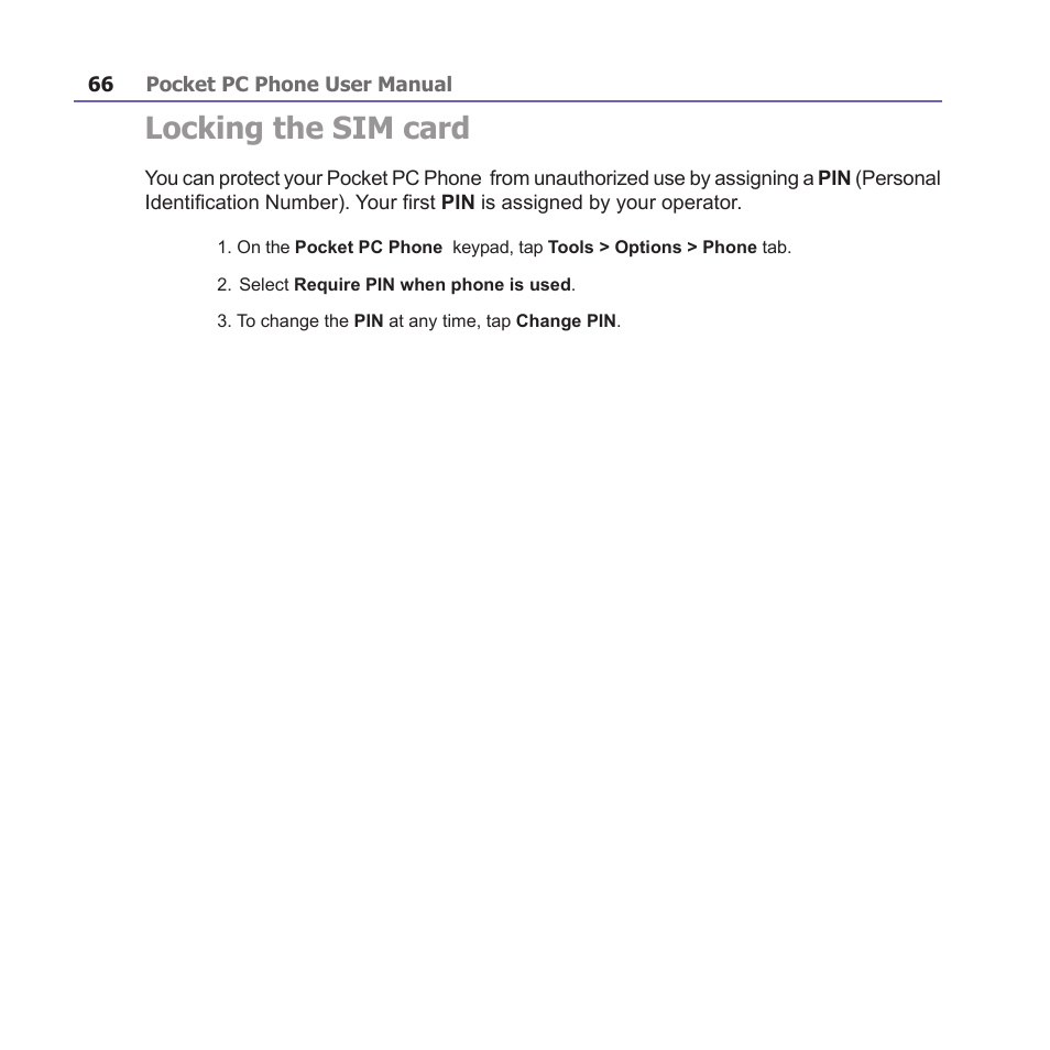 Locking the sim card | i-mate PM10A User Manual | Page 66 / 200