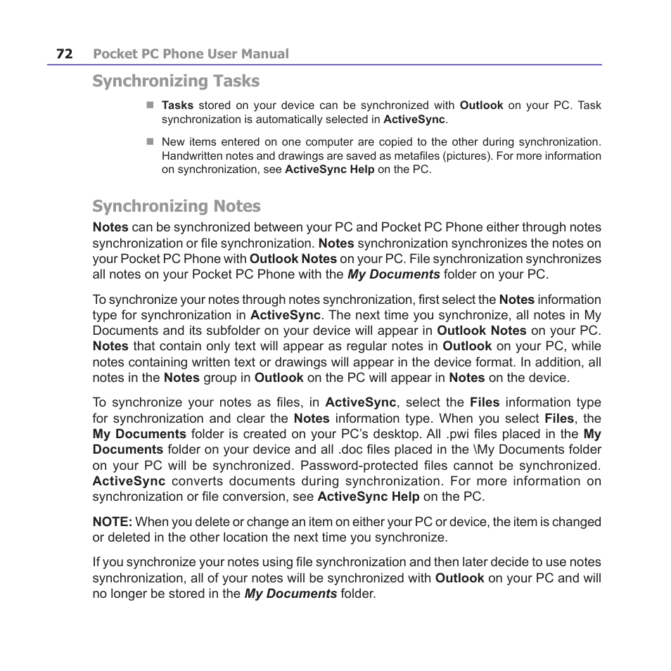 Synchronizing tasks | i-mate PM10A User Manual | Page 72 / 200