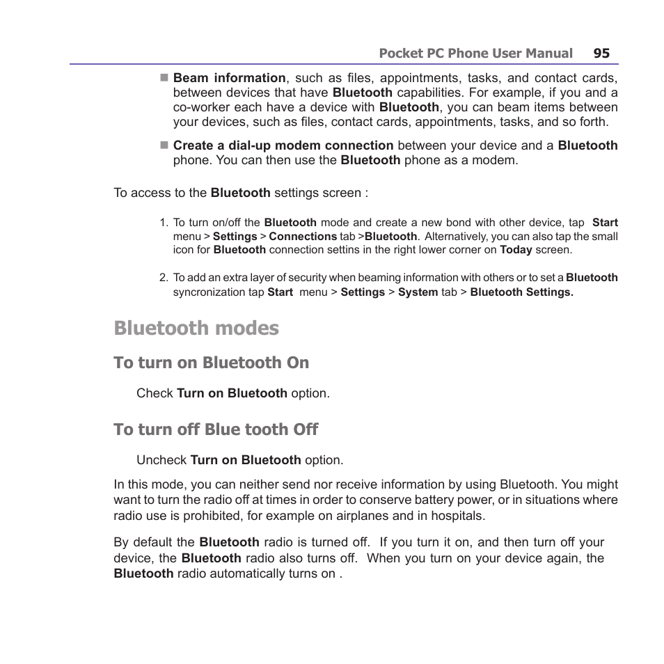 Bluetooth modes | i-mate PM10A User Manual | Page 95 / 200