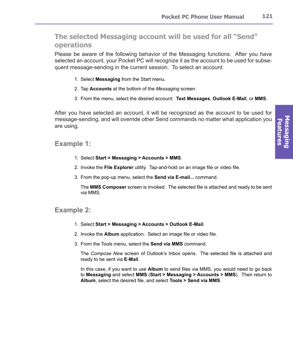 Example 1, Example 2, Messaging features | i-mate PDA2 User Manual | Page 121 / 177